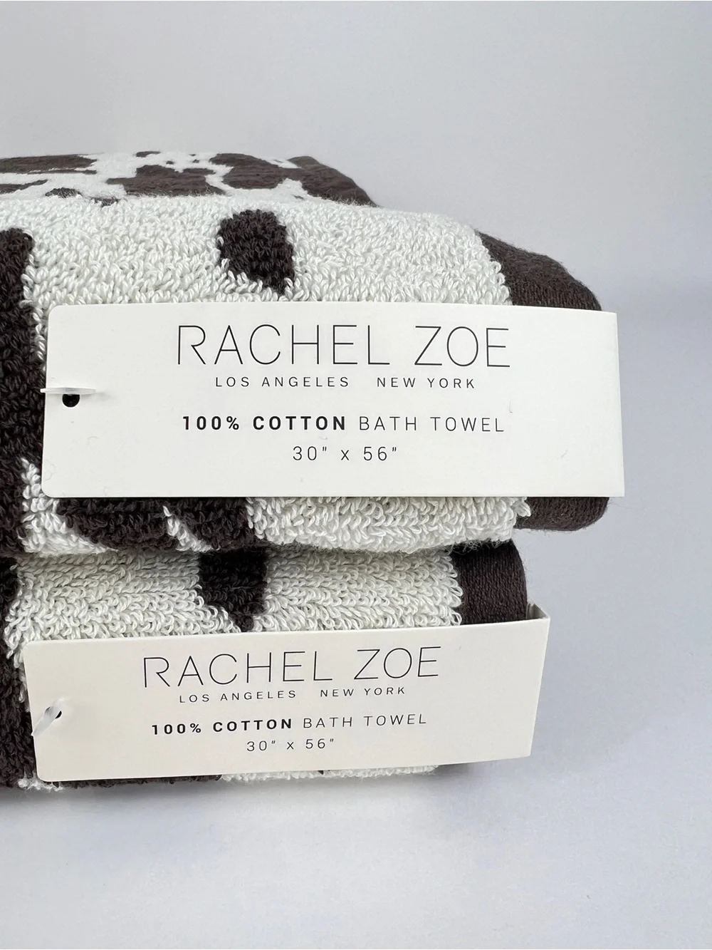 Rachel Zoe Bath Towels Cow Print Brown and Cream Soft 100% Cotton Set of 2 NEW